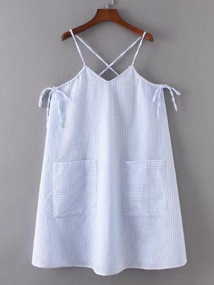 Romwe Criss Cross Back Tie Detail Cami Dress