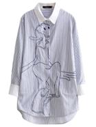 Romwe Blue Lapel Stripe Embroidery Shirt Dress
