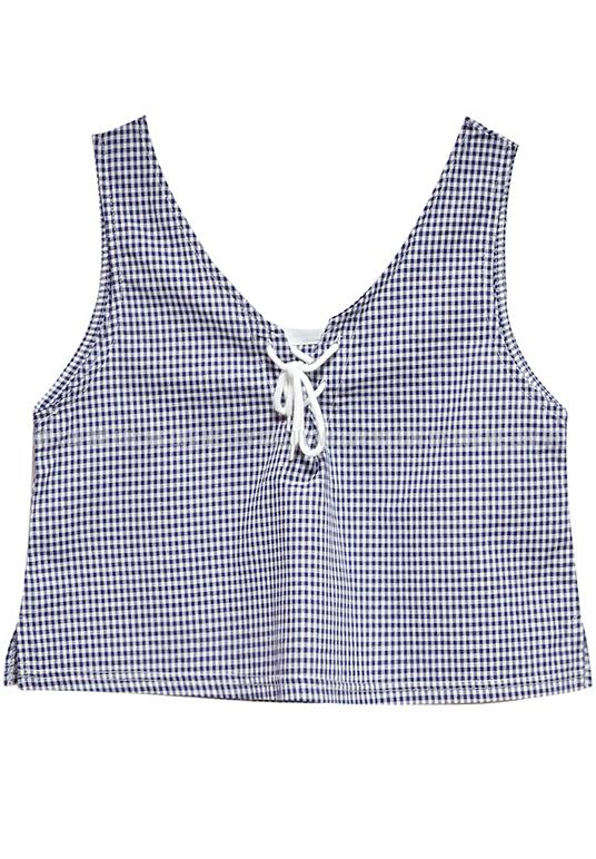 Romwe Lace Up Plaid Tank Top