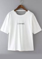 Romwe Letter Print Triangle Hollow White T-shirt