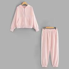 Romwe Plus Zip Through Hooded Sweatshirt & Contrast Stripe Pants