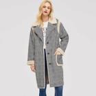 Romwe Faux Fur Detail Button Up Plaid Coat