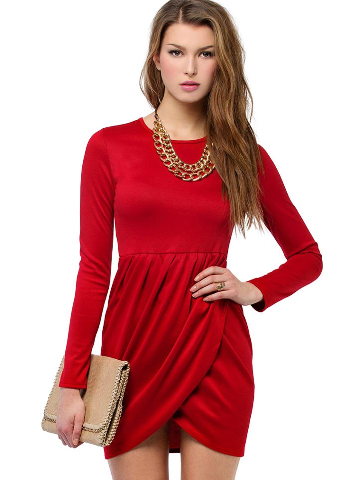Romwe Slim Red Bodycon With Wrap Hem Dress