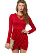Romwe Slim Red Bodycon With Wrap Hem Dress