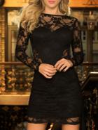 Romwe Black Sheer Mesh Lace Bodycon Dress