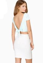 Romwe Backless Bow Light Green Crop T-shirt