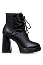 Romwe Shoe Lace Black Chunky Heels