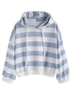 Romwe Wide Striped Dropped Shoulder Seam Drawstring Hooded Sweatshirt