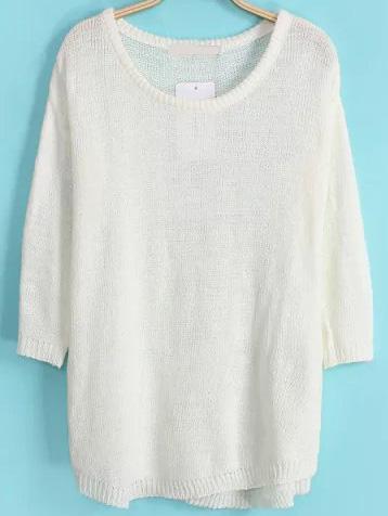 Romwe Round Neck Knit White Sweater