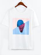 Romwe White Abstract Print Drop Shoulder T-shirt