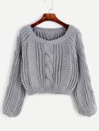 Romwe Grey Cable Knit Crop Sweater