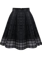 Romwe Zipper Plaid Pleated Chiffon Skirt