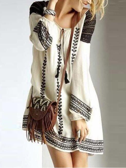 Romwe Lace Up Printed Shift Dress