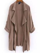 Romwe Lapel Long Sleeve Khaki Coat