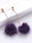 Romwe Purple Pom Pom Drop Earrings
