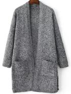 Romwe Grey Marled Knit Split Side Longline Sweater Coat With Pocket