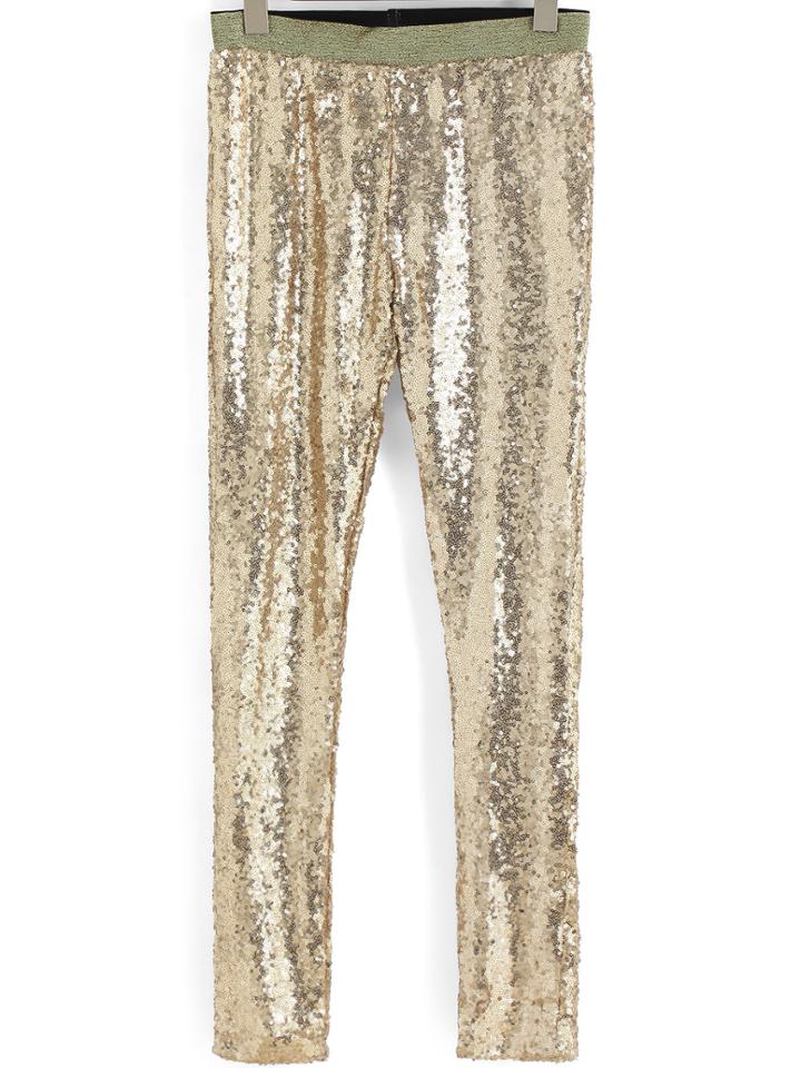 Romwe Gold Slim Sequined Leggings