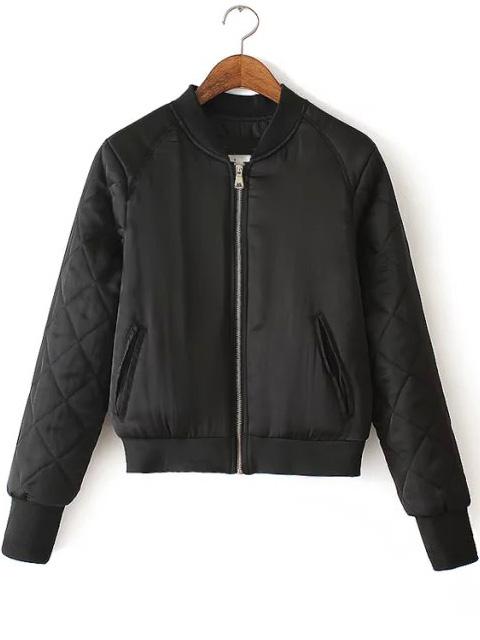 Romwe Black Stand Collar Zipper Crop Jacket