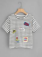 Romwe Horizon Striped Embroidered Patches Tee