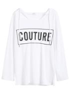 Romwe White Letter Print Drawstring Hooded T-shirt