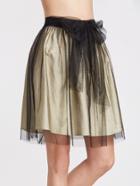 Romwe Yellow Contrast Mesh Overlay Belted Skirt