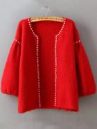 Romwe Knit Bead Red Coat
