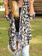 Romwe Drape Front Asymmetrical Print Coat