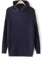 Romwe Turtleneck Asymmetrical Navy Sweater