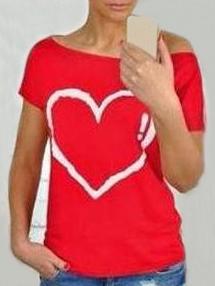 Romwe Red Short Sleeve Herat Printed T-shirt