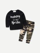 Romwe Letter Print Pullover With Camo Pants