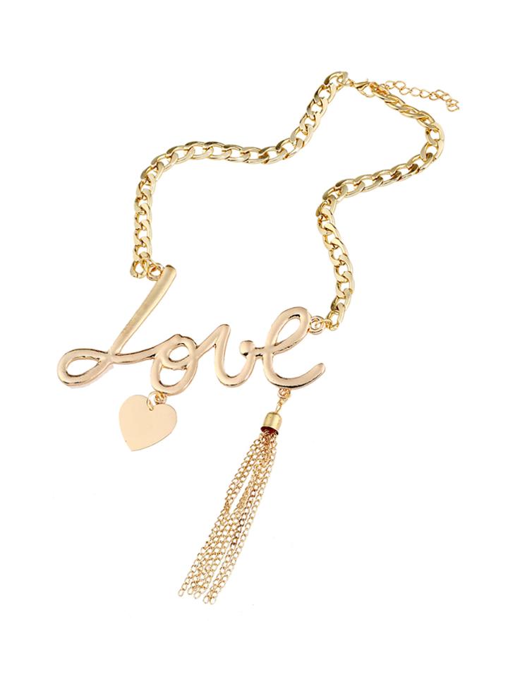 Romwe Fringe Detail Slogan Necklace