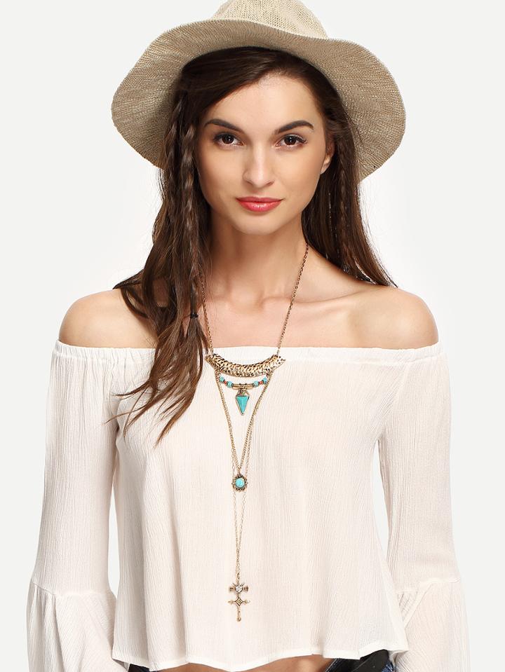 Romwe Layered Turquoise Cross Pendant Necklace