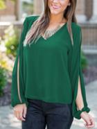 Romwe V Neck Split Sleeve Chiffon Blouse