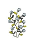 Romwe Gray Simulated-pearl Flower Branches Brooch