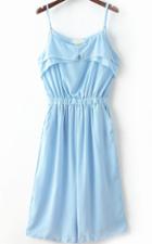 Romwe Spaghetti Strap Ruffle Blue Jumpsuit