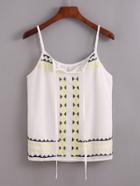 Romwe Embroidery Tie-neck Cami Top - White