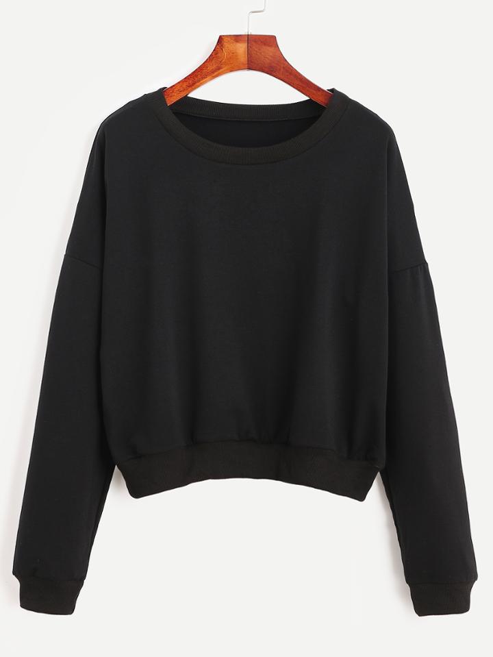 Romwe Black Drop Shoulder Sweatshirt