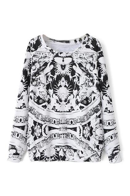 Romwe Retro Pattern Print Sweatshirt