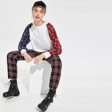 Romwe Chain & Plaid Raglan Sleeve Pullover