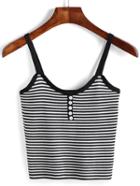 Romwe Spaghetti Strap Striped Cami Top With Buttons