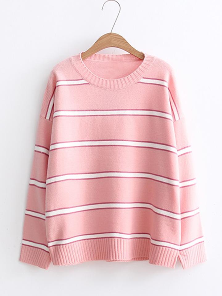 Romwe Ribbed Trim Striped Sweater