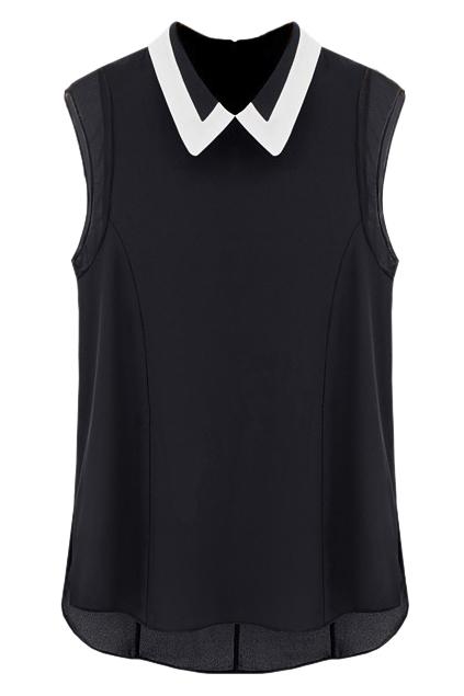 Romwe Asymmetric Sleeveless Black Blouse