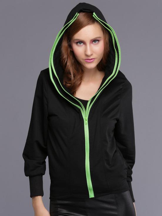 Romwe Hooded Zippers Black Sweatshirt