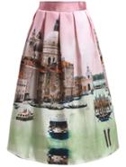 Romwe Venice Print Flare Skirt
