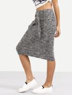 Romwe Grey Knotted Front Midi Skirt