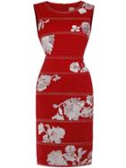 Romwe Red Disc Flowers Embroidered Sheath Dress