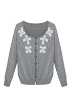 Romwe Hollow Bowknot Embellished Grey Cardigan