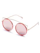 Romwe Rose Gold Plated Round Sunglasses With Pink Lens