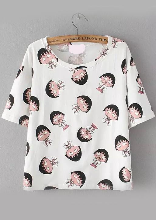 Romwe Cartoon Head Print Loose T-shirt