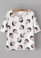 Romwe Cartoon Head Print Loose T-shirt
